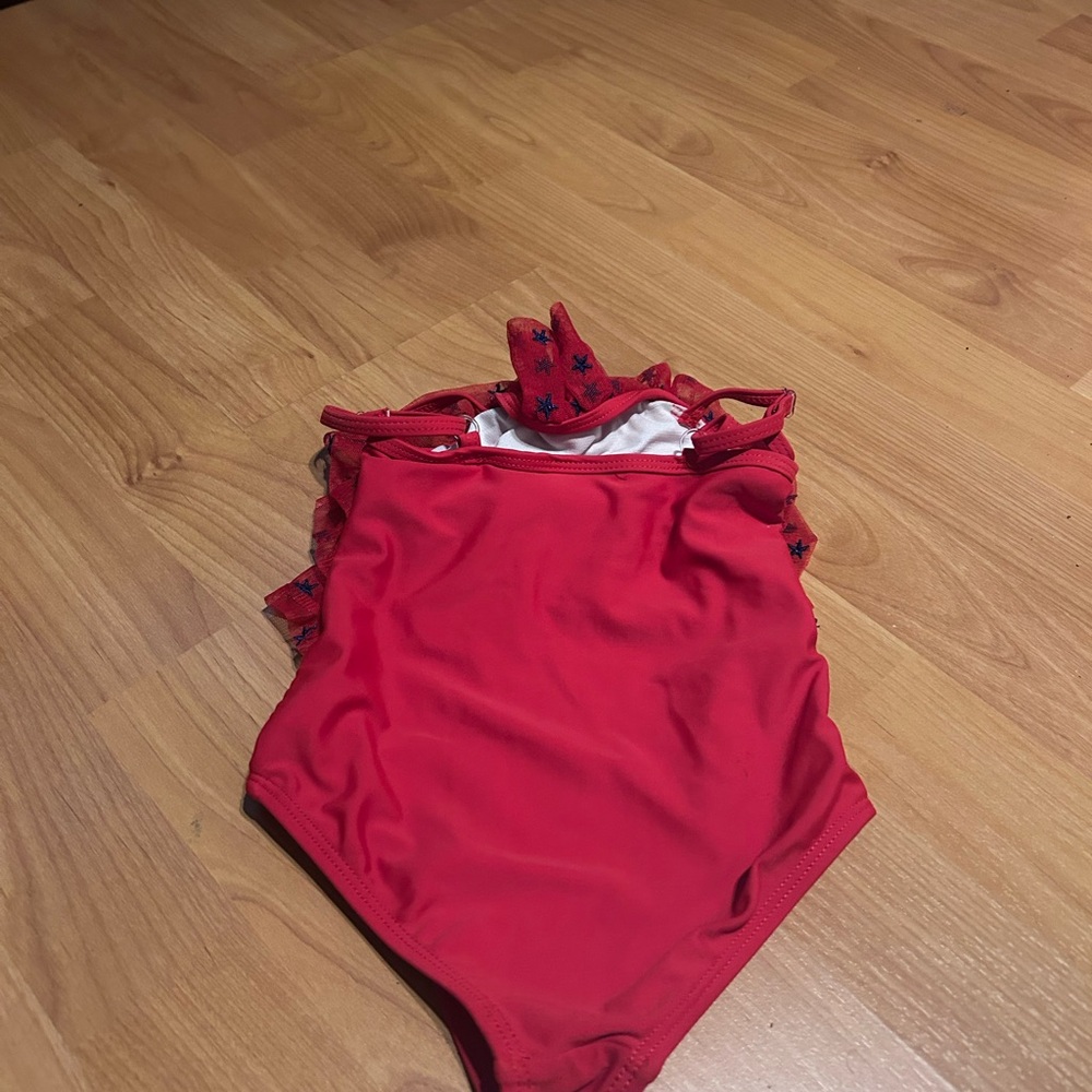 Nicole Miller Red Starry Ruffle Kids Toddler Swimsuit 2T - Picture 2 of 4